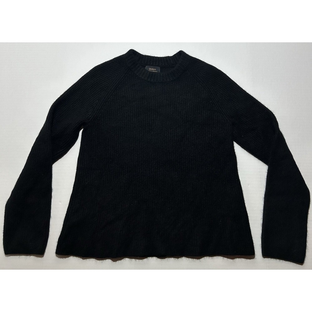 Quince Women Mongolian Cashmere Crewneck Sweater Black Sleeved Top Size Medium